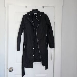 Calvin Klein Black Trench Coat with Hood